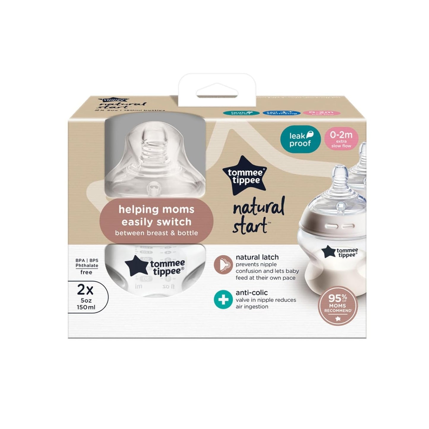 Tommee Tippee Closer to Nature Baby Bottles 60ml (Pack of 2)